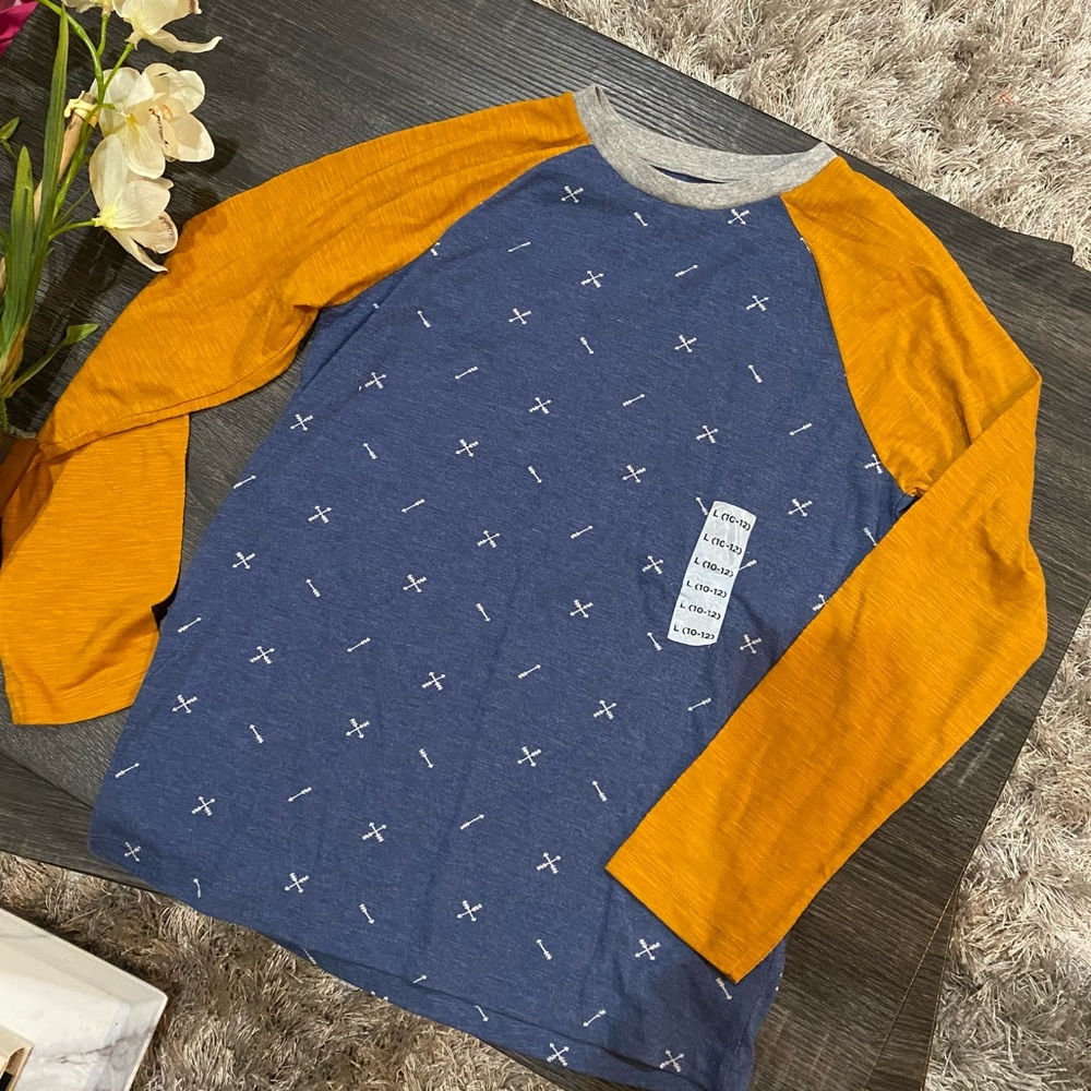 Boys Mustard and Navy Long Sleeve Top - Old Navy